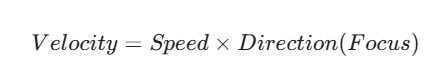 Mathematical formula: Velocity equals Speed times Direction (Focus). Conceptual definition of professional progress.